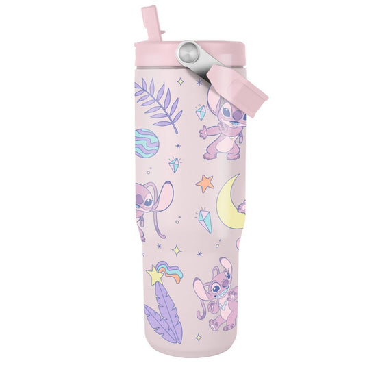 Vaso termo rosa de Angel y Stitch Disney con tapa y asa - 5