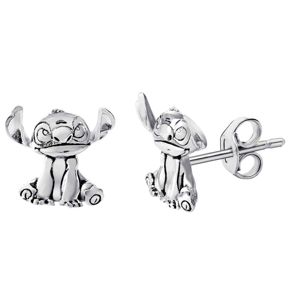 Pendientes bañados en plata con diseño 3D de Stitch de Disney - 2