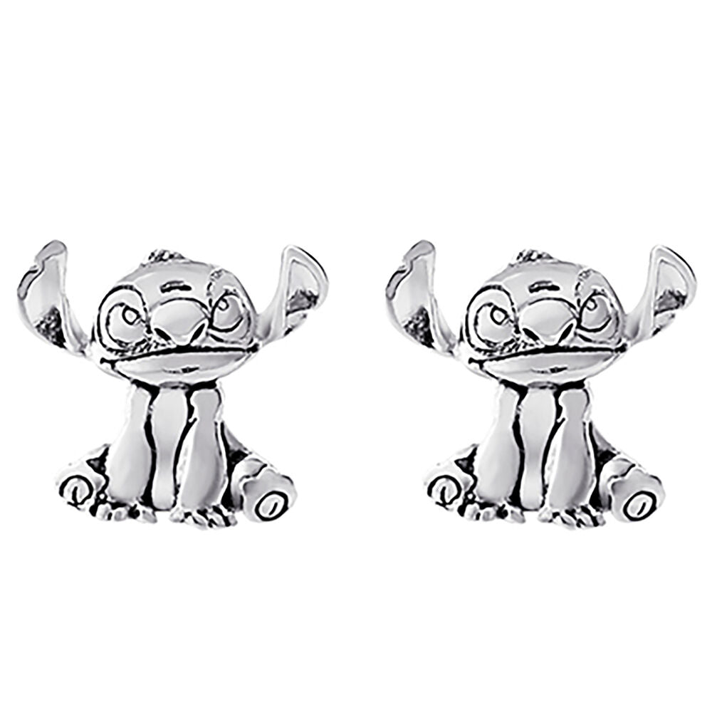 Pendientes bañados en plata con diseño 3D de Stitch de Disney
