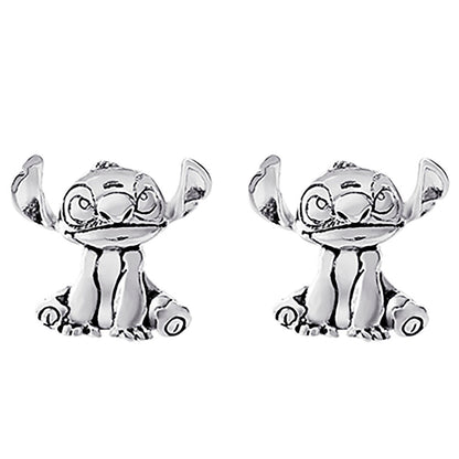Pendientes bañados en plata con diseño 3D de Stitch de Disney