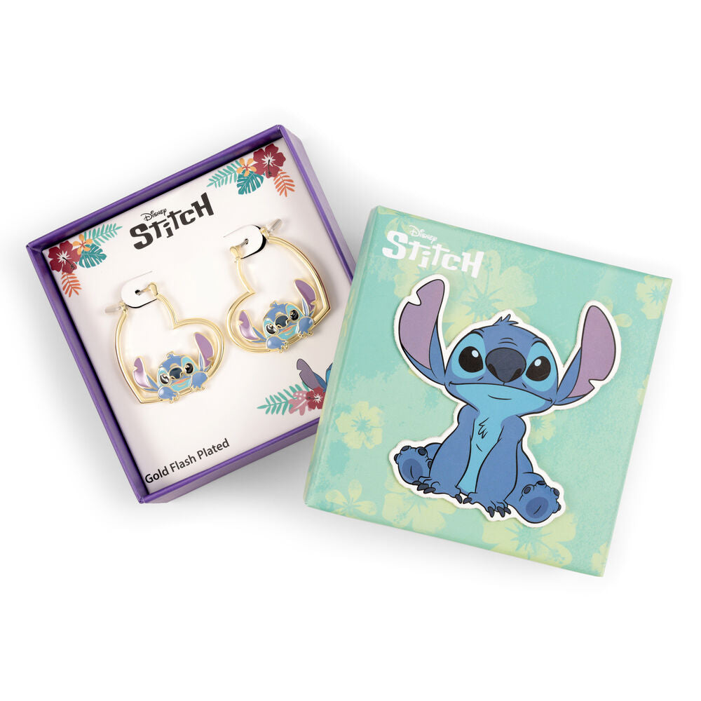 Pendientes de corazón Love Stitch Disney en tonos dorado, azul y morado - 2