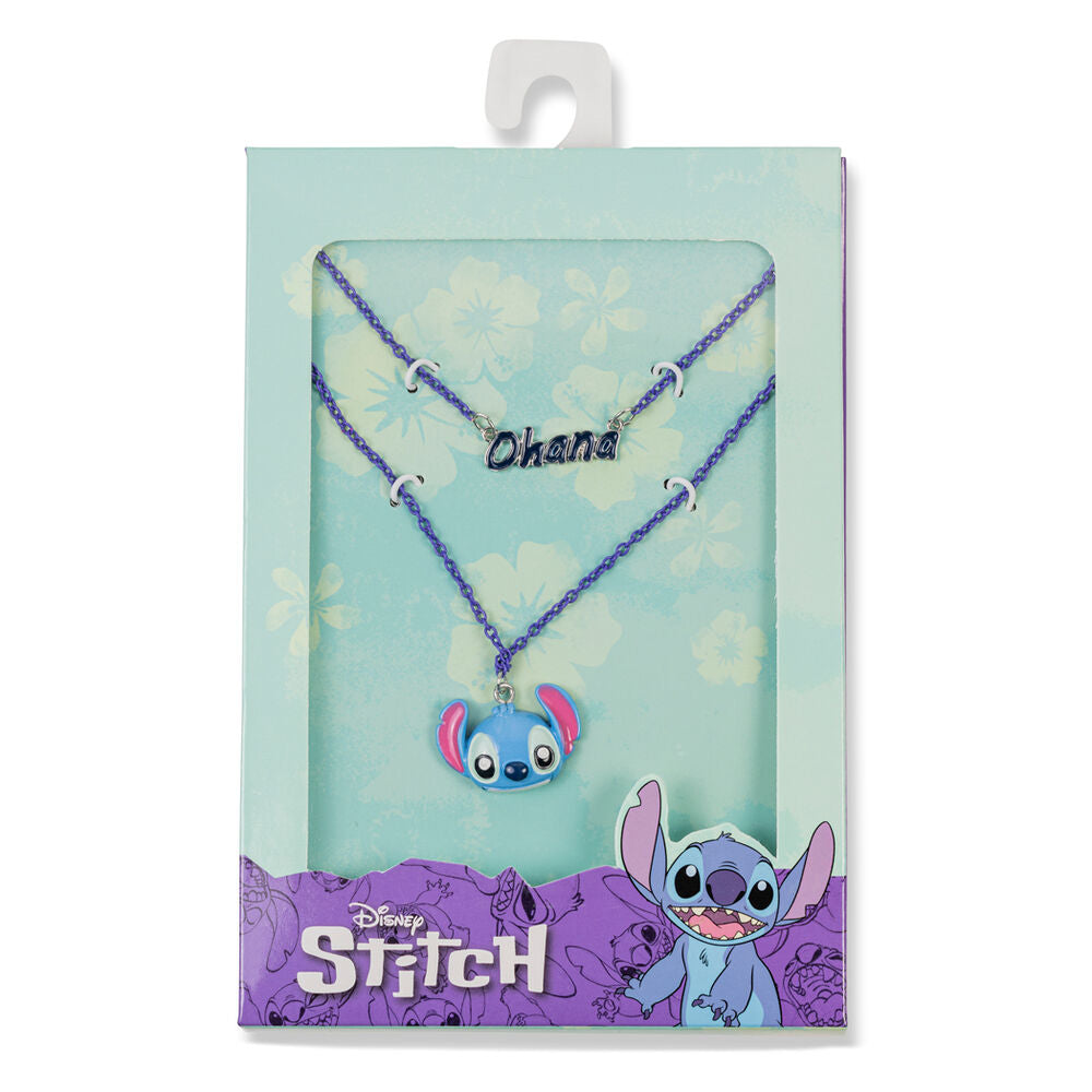 Collar morado de dos capas con colgantes de Stitch y Ohana - 3