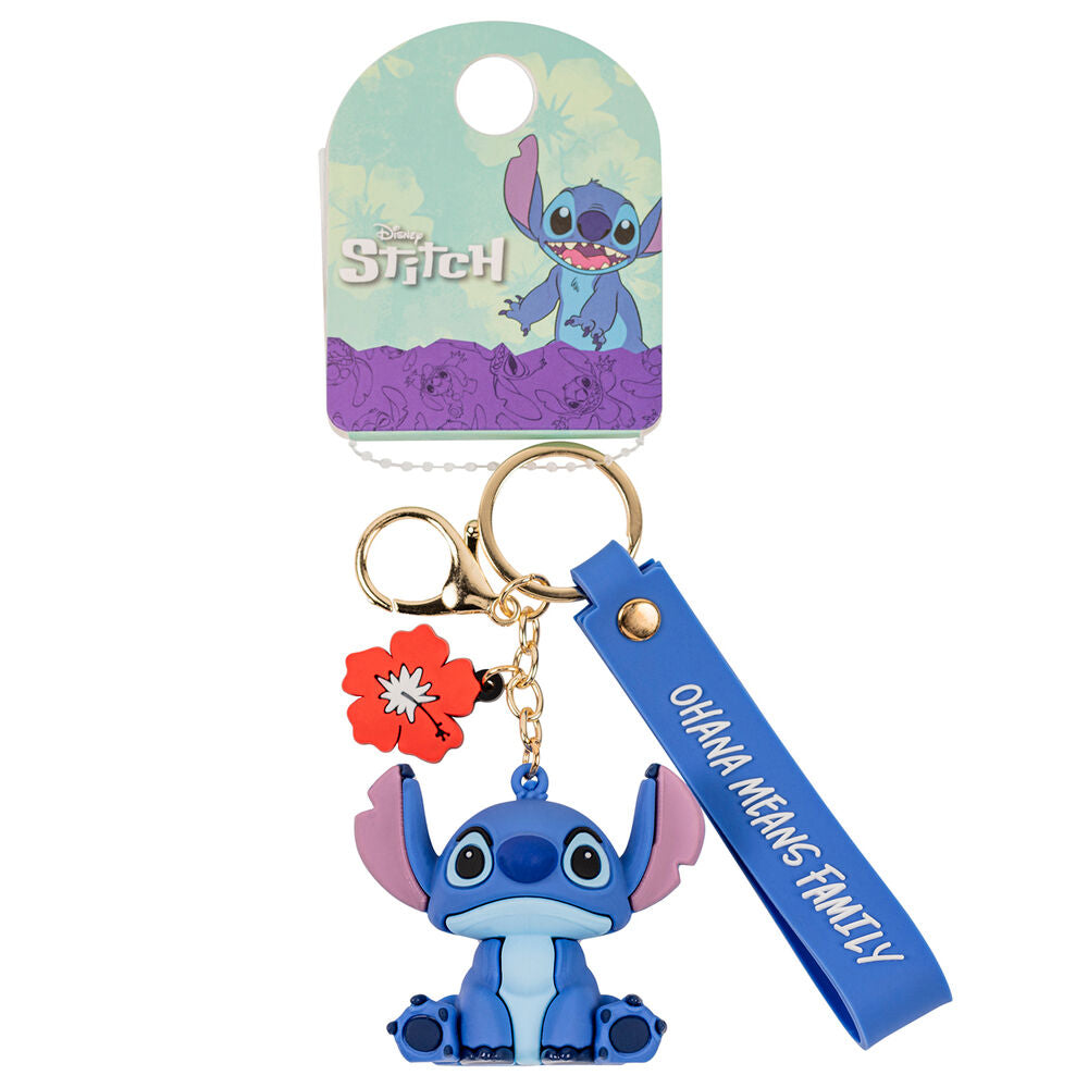 Llavero 3D de Stitch Disney con correa azul y flor roja - 2