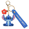 Llavero 3D de Stitch Disney con correa azul y flor roja