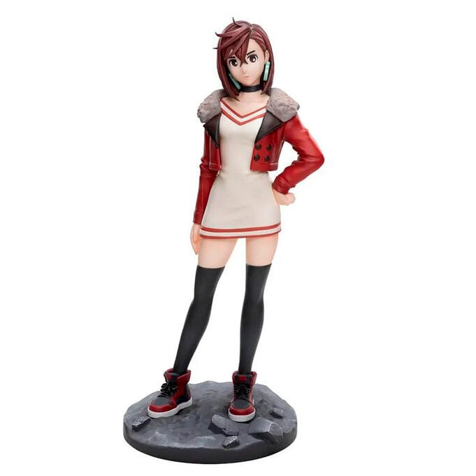 Figura Luminasta de Momo Ayase de Dandadan con chaqueta roja y base rocosa