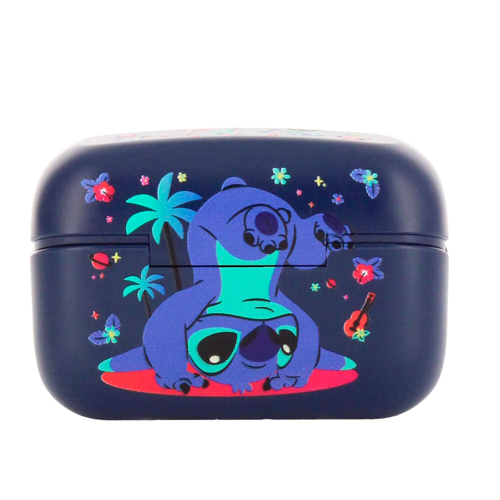 Caja de carga azul de auriculares Stitch Disney con diseño floral