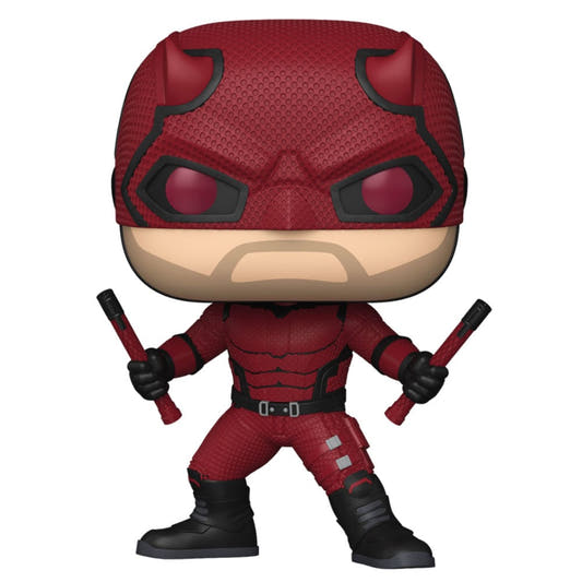 Figura FUNKO POP de Daredevil con uniforme rojo y dos bastones