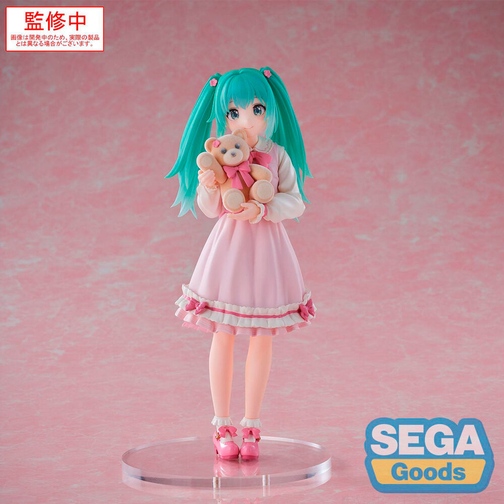 Figura Hatsune Miku Luminasta de 18 cm con vestido rosa y oso de peluche