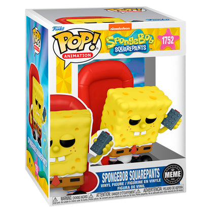 Figura Funko POP! Premium de Bob Esponja sentado en un sillón rojo con un mando - 2