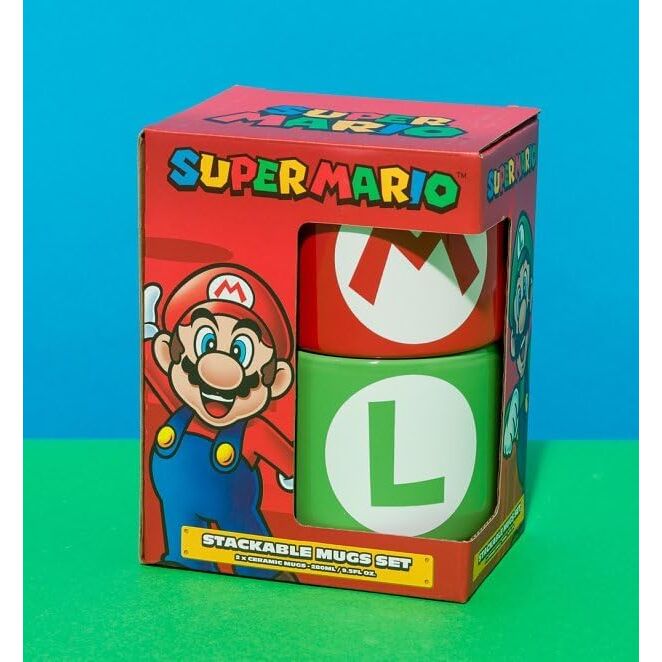 Set de dos tazas Super Mario Bros rojas y verdes con iconos M y L - 2