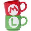 Set de dos tazas Super Mario Bros rojas y verdes con iconos M y L