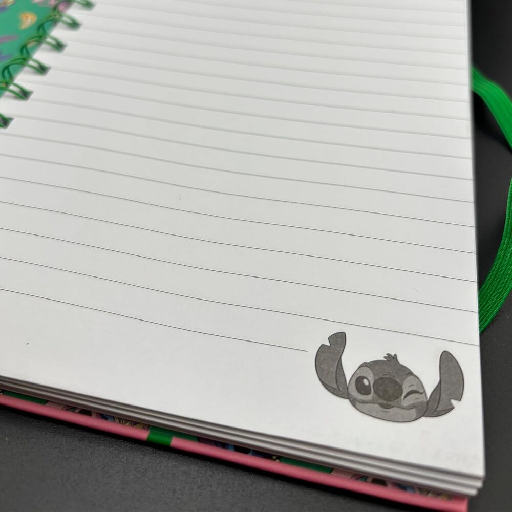 Cuaderno A5 rosa de Stitch Disney con espiral y banda elástica verde - 3