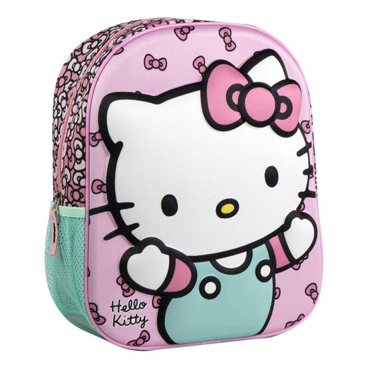 Mochila 3D rosa de Hello Kitty con bolsillo lateral turquesa