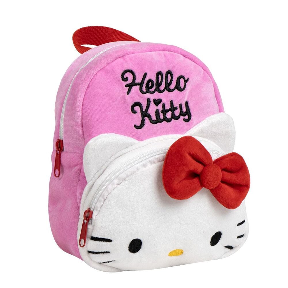 Mochila rosa de Hello Kitty con lazo rojo y bolsillo frontal