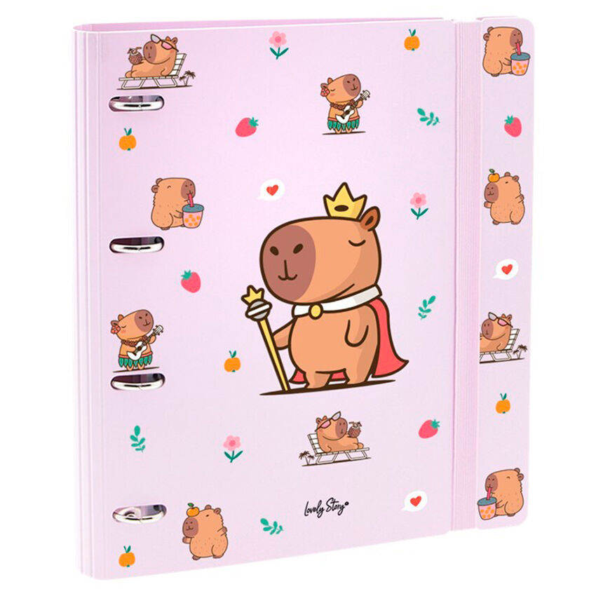 Carpeta rosa Majesty Capibara de Lovely Story con cuatro anillas
