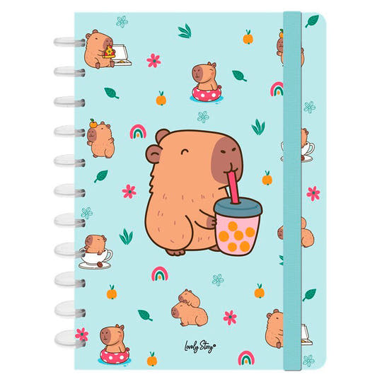 Cuaderno A4 Lovely Story con diseño de capibara y bubble tea