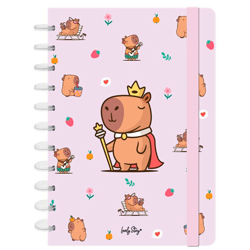 Cuaderno A4 rosa Lovely Story con capibara coronado