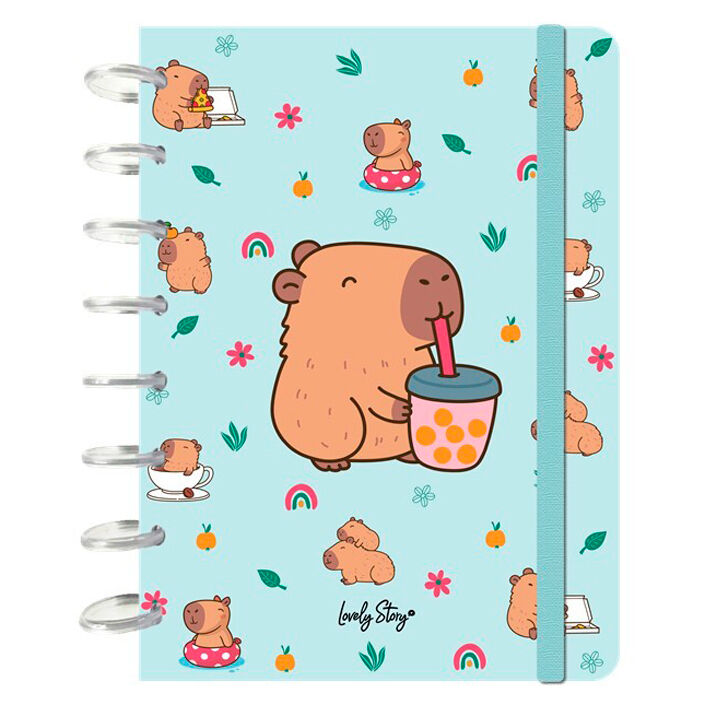 Cuaderno A5 Lovely Story con capibara tomando bubble tea
