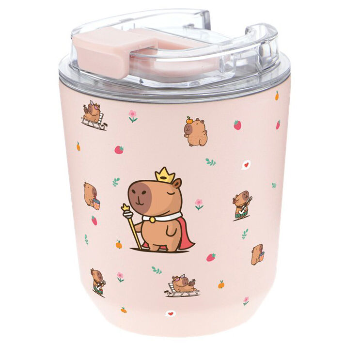 Vaso térmico rosa AUREA de 280 ml con ilustraciones de capibaras