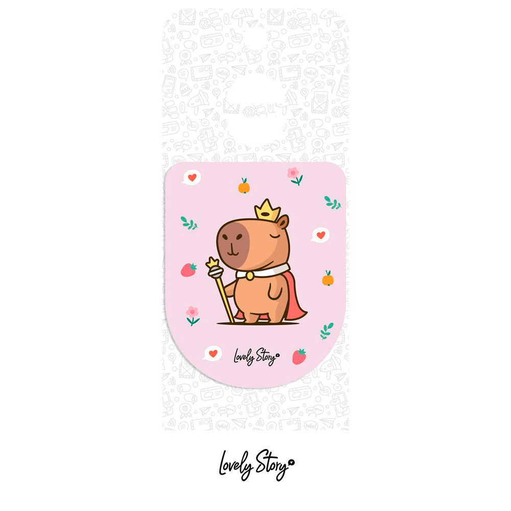 Imán rosa Lovely Story con capibara coronado, capa y cetro
