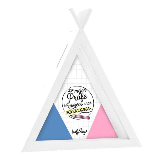 Hucha tipi blanca de madera con mensaje para la mejor profe