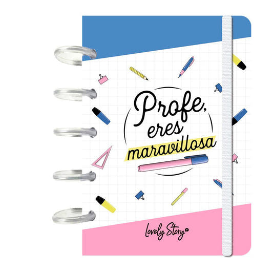 Cuaderno A6 cuadriculado LOVELY STORY con mensaje «Profe, eres maravillosa»