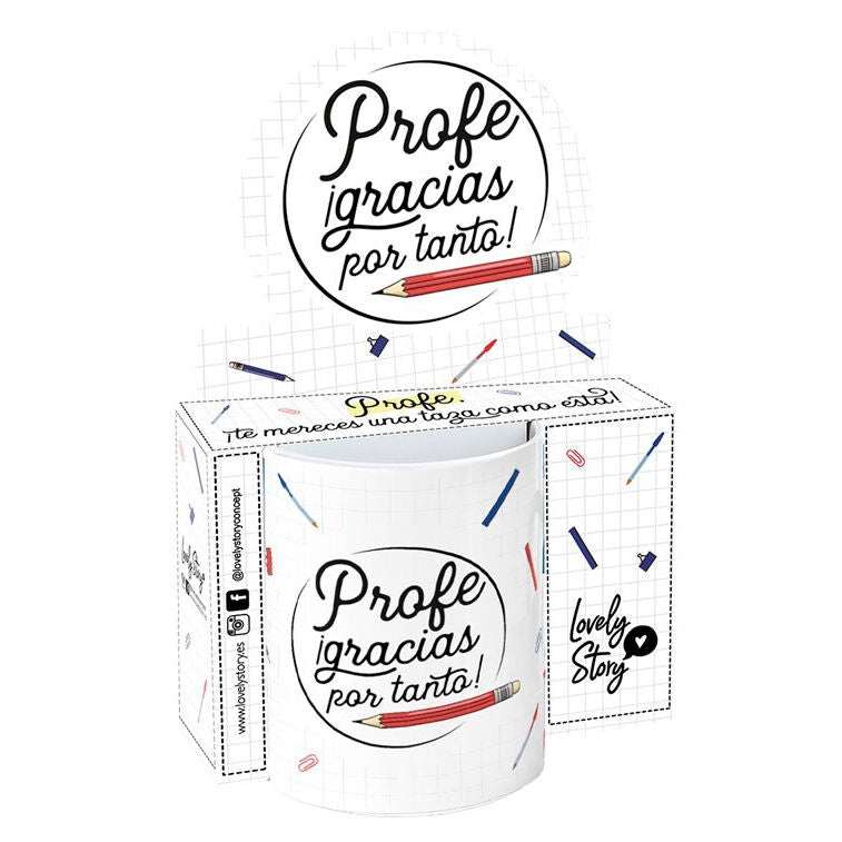 Taza de cerámica LOVELY STORY «Profe, gracias por tanto» de 330 ml