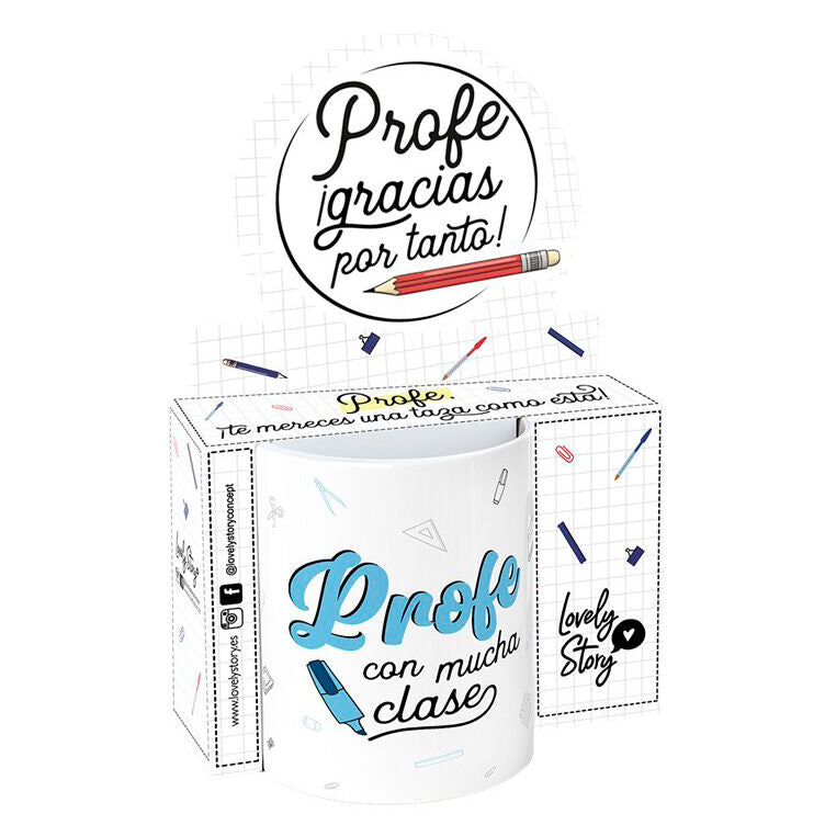 Taza blanca de cerámica «Profe con mucha clase» de 330 ml