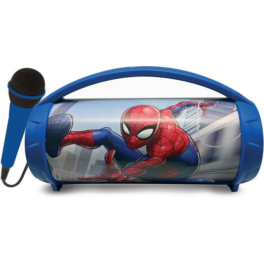 Altavoz karaoke azul de Spider-Man con micrófono