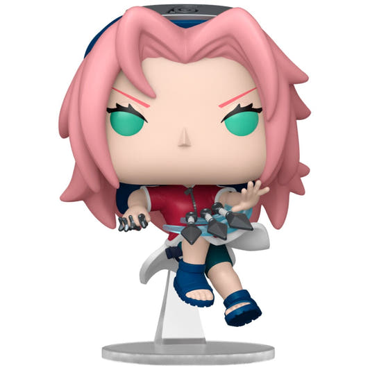 Figura FUNKO POP! de Sakura Haruno de Naruto con cabello rosa sobre una base