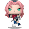Figura FUNKO POP! de Sakura Haruno de Naruto con cabello rosa sobre una base