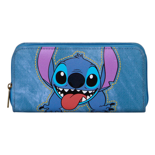 Cartera billetero azul de Stitch Disney con cremallera
