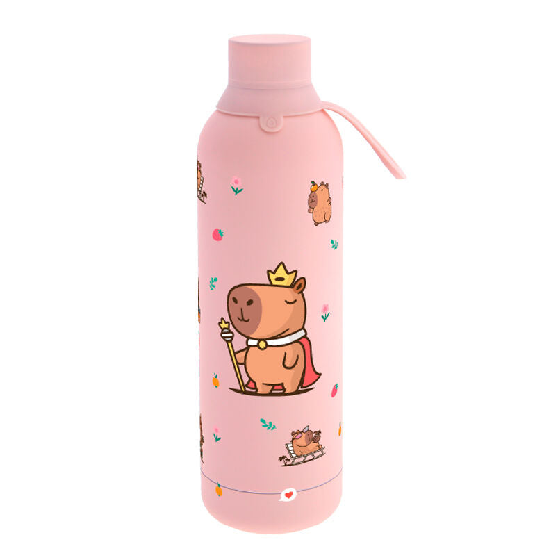 Botella térmica rosa AUREA Majesty con ilustración de capibara