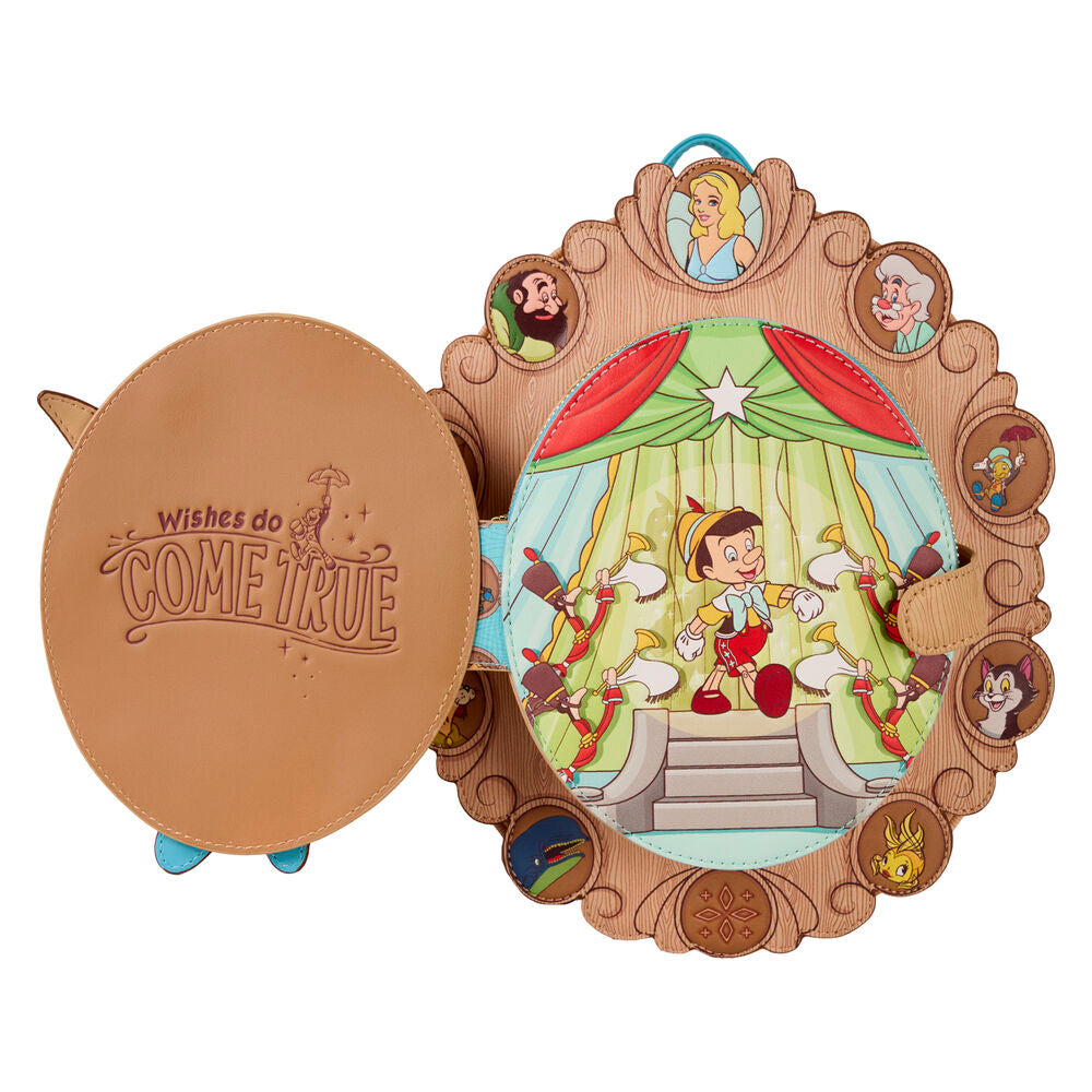 Mochila Cameo de Pinocho Disney Loungefly con personajes alrededor - 2