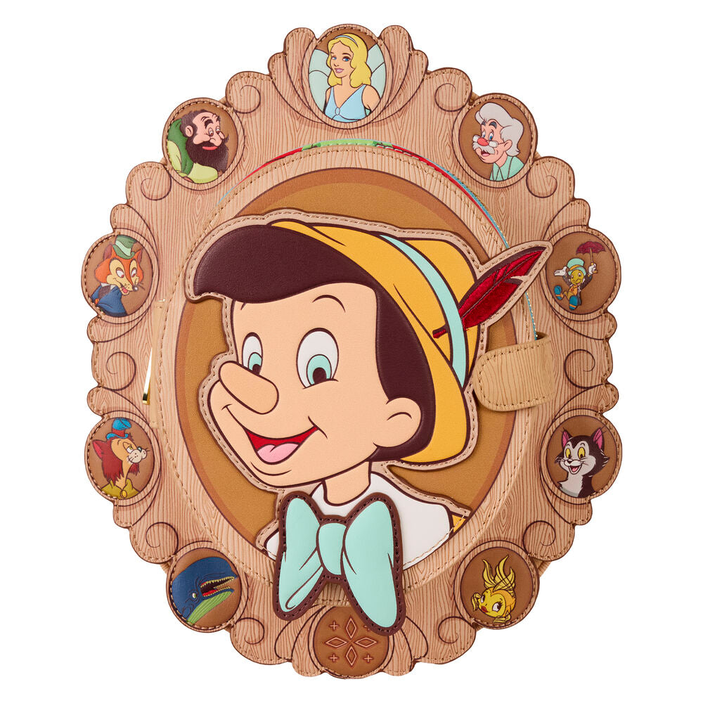 Mochila Cameo de Pinocho Disney Loungefly con personajes alrededor