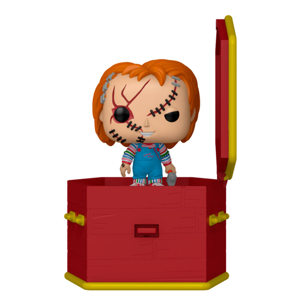 Figura Pocket POP! Chucky de FUNKO en estuche rojo con forma de ataúd