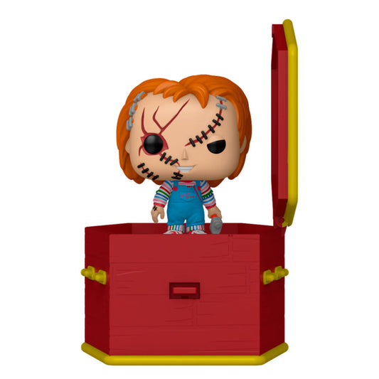 Figura Pocket POP! Chucky de FUNKO en estuche rojo con forma de ataúd