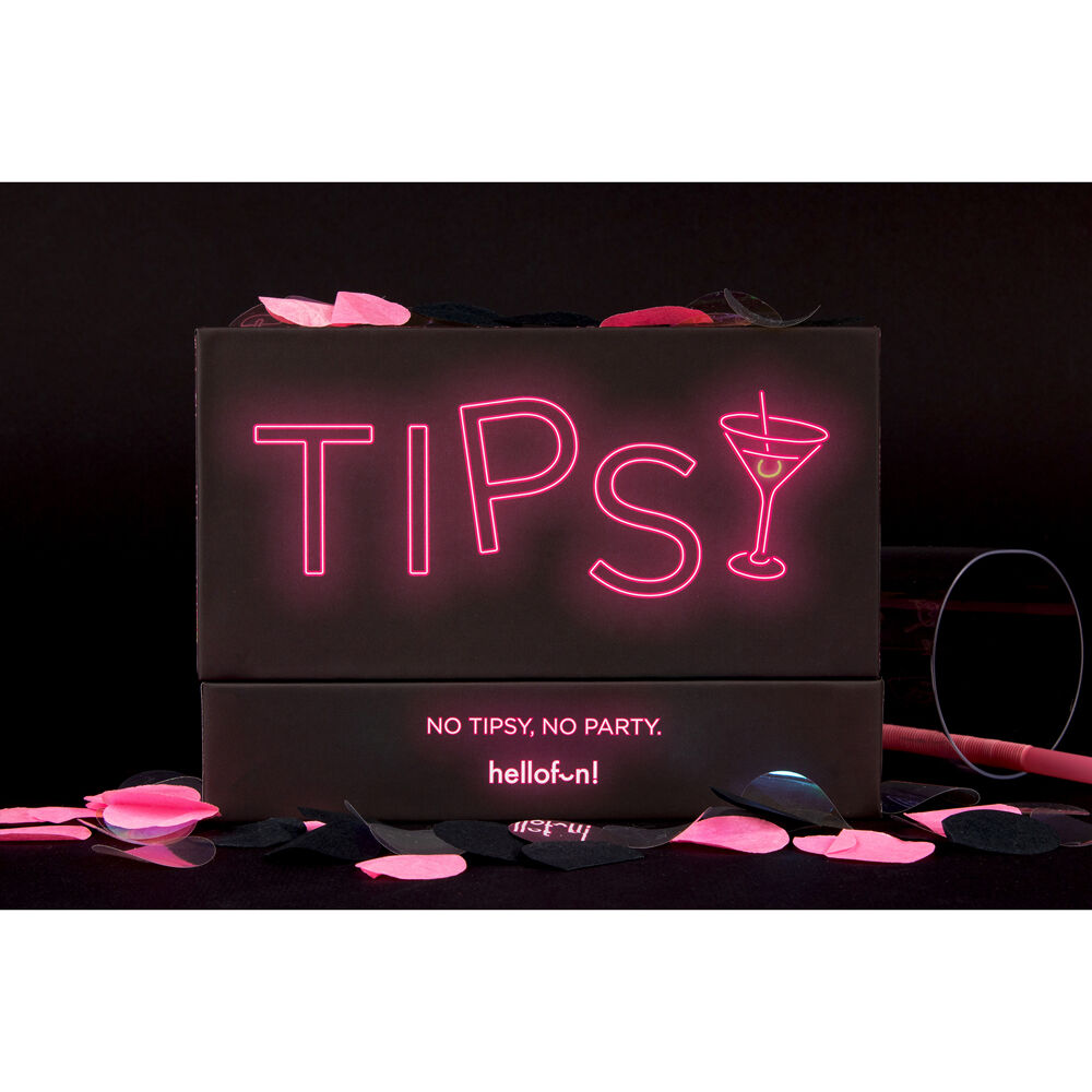 Caja negra del juego de cartas Tipsy de HELLOFUN! con diseño rosa neón - 3