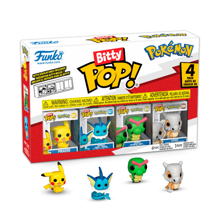 Blíster Funko Bitty Pop! Pokémon con Pikachu, Vaporeon, Treecko y Cubone