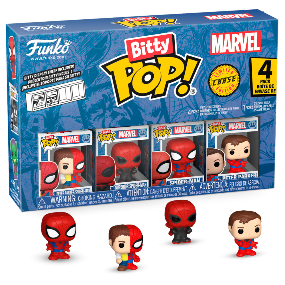 Pack Funko Bitty Pop! Marvel Spider-Man Parker Split con cuatro figuras y expositor