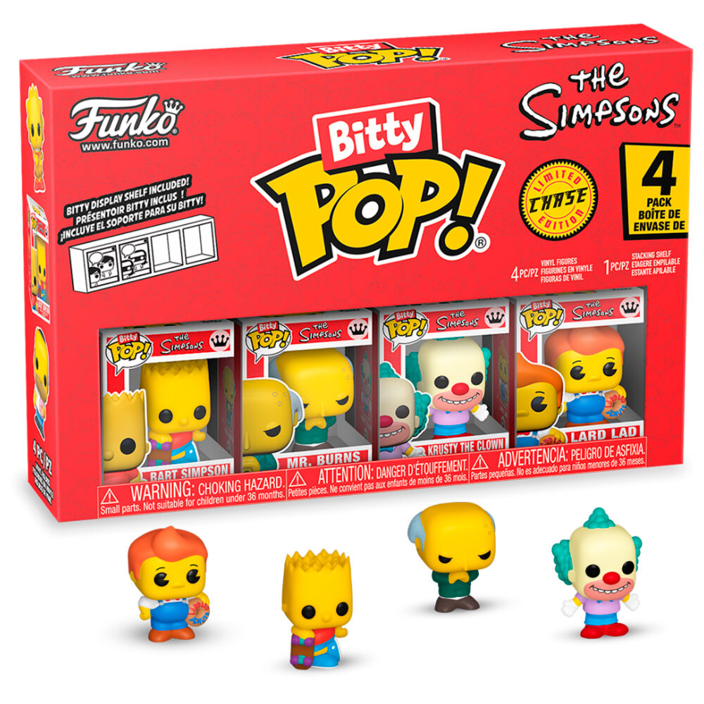 Blíster FUNKO Bitty POP! de Los Simpson con cuatro figuras y expositor