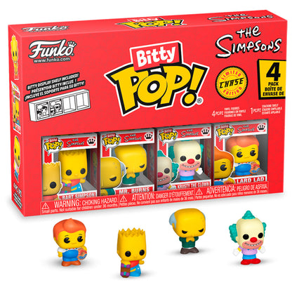 Blíster FUNKO Bitty POP! de Los Simpson con cuatro figuras y expositor