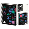 Cuaderno A5 PlayStation negro con espiral y diseño de símbolos y mandos