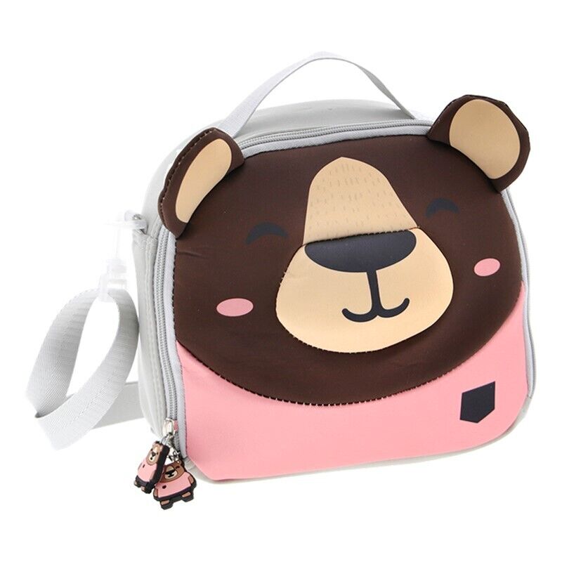 Nevera portameriendas térmica con diseño de oso en marrón y rosa