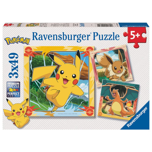 Puzzle Pokémon Ravensburger de 3 x 49 piezas con Pikachu, Eevee y Charizard