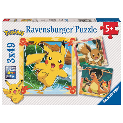 Puzzle Pokémon Ravensburger de 3 x 49 piezas con Pikachu, Eevee y Charizard