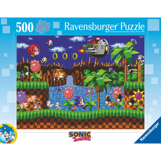Puzzle Ravensburger de 500 piezas con escena pixel art de Sonic the Hedgehog