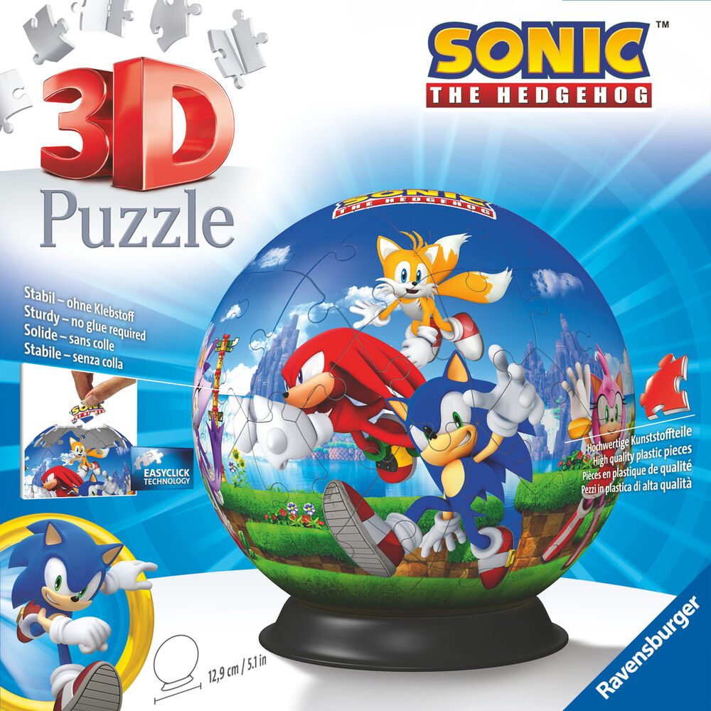 Puzzle 3D Ravensburger de Sonic the Hedgehog montado en forma de esfera - 3