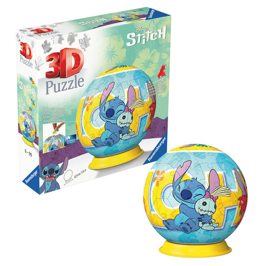 Puzzle 3D esférico de Stitch Disney Ravensburger sobre base amarilla - 2