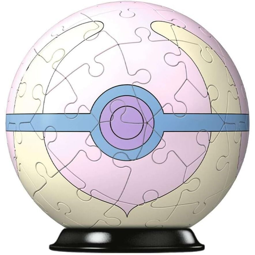 Puzzle 3D Poké Ball de Pokémon Ravensburger sobre base negra